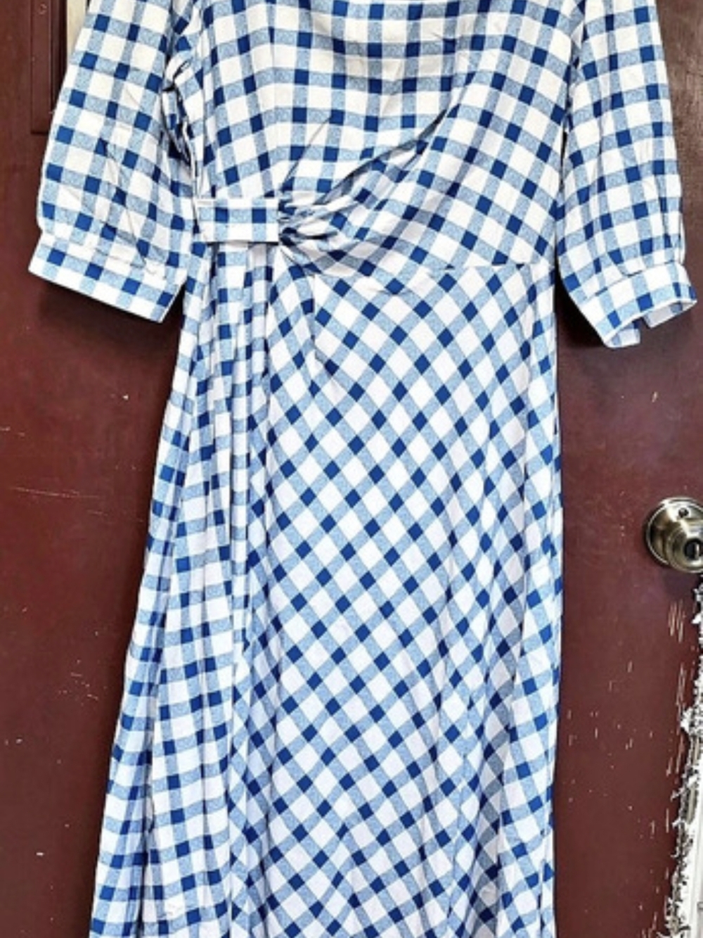 Gingham Midi Dress in Blue & White Size Small